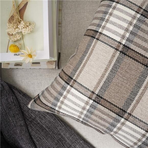 Retro Farmhouse Outdoor Buffalo Tartan Chequer Plaid Cotton Linen Decorative - Picture 4 of 8